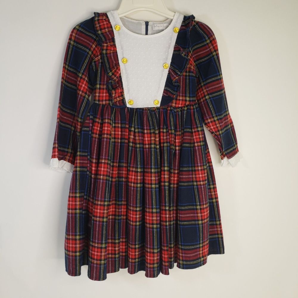 New Trish Scully  Long Sleeve Tartan Plaid Dress Swiss Dot Christmas Size 7